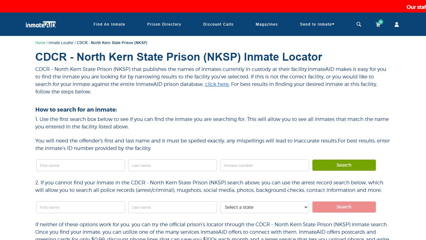 CDCR - North Kern State Prison (NKSP) Inmate Locator