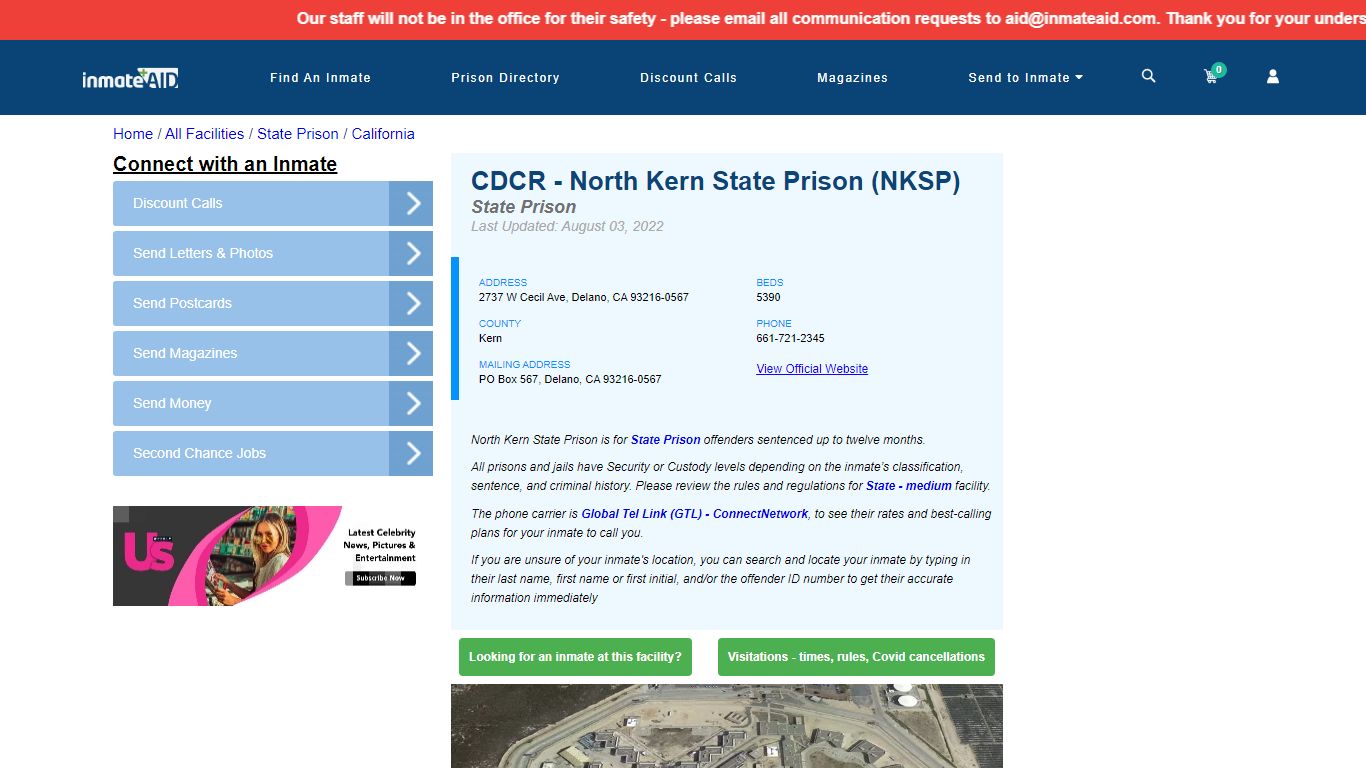 CDCR - North Kern State Prison (NKSP) & Inmate Search ...